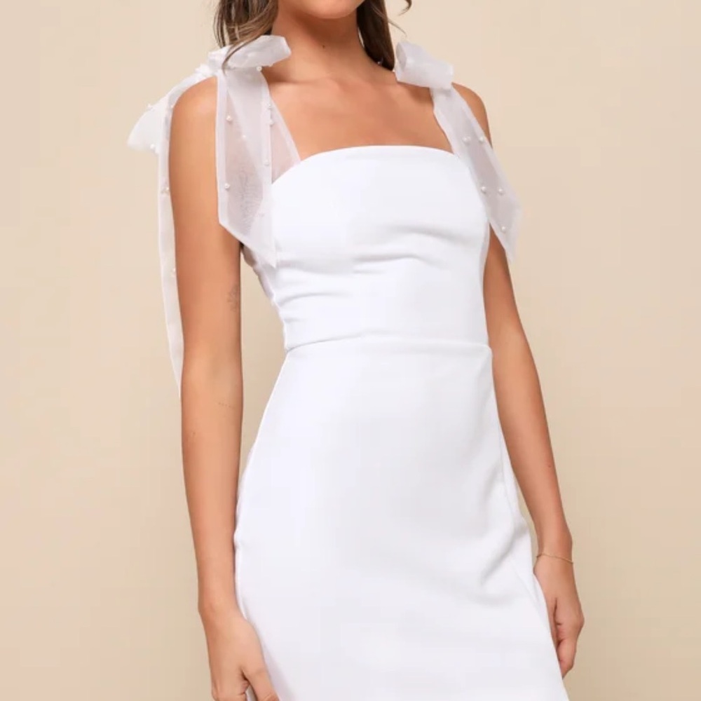 Lulus Beaming Perfection White Pearl Organza Tie-Strap Mini Dress